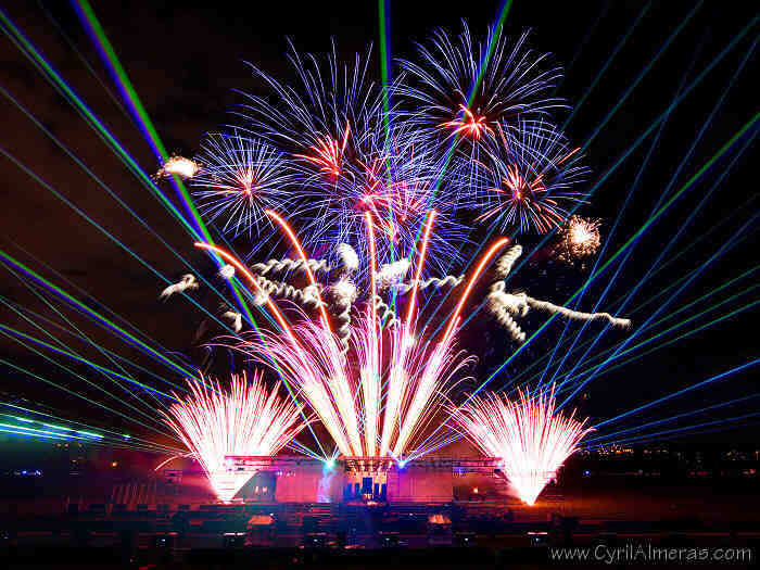 spectacle, laser, feu, artifice